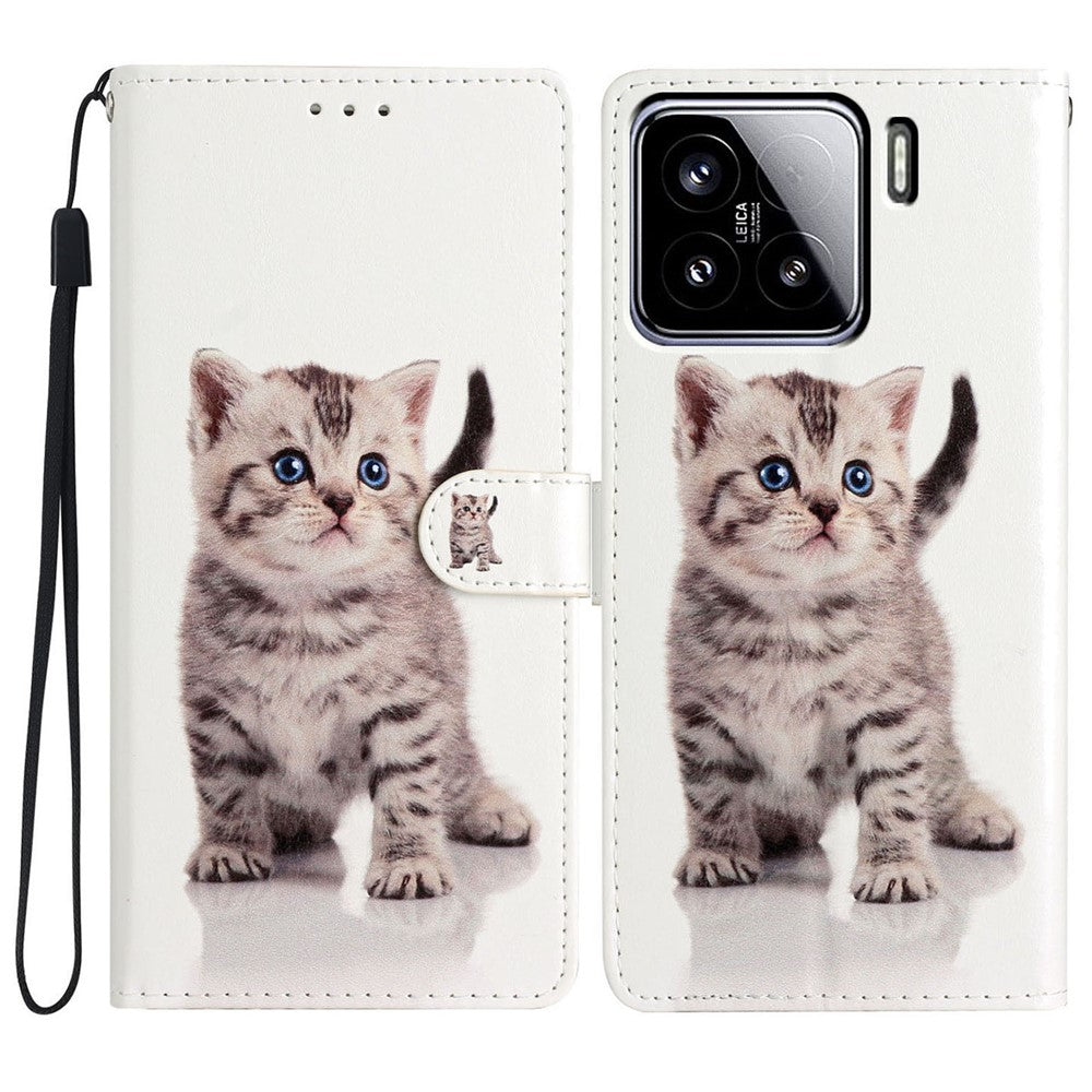 For Xiaomi 15 Wallet Case PU Leather Pattern Printing Stand Phone Cover with Strap