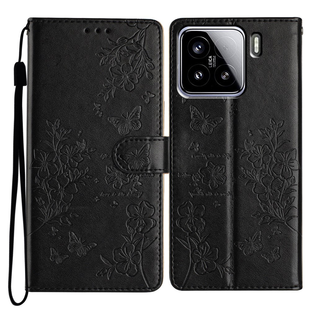 For Xiaomi 15 Wallet Phone Case Butterfly Floral Imprint Leather Flip Cover