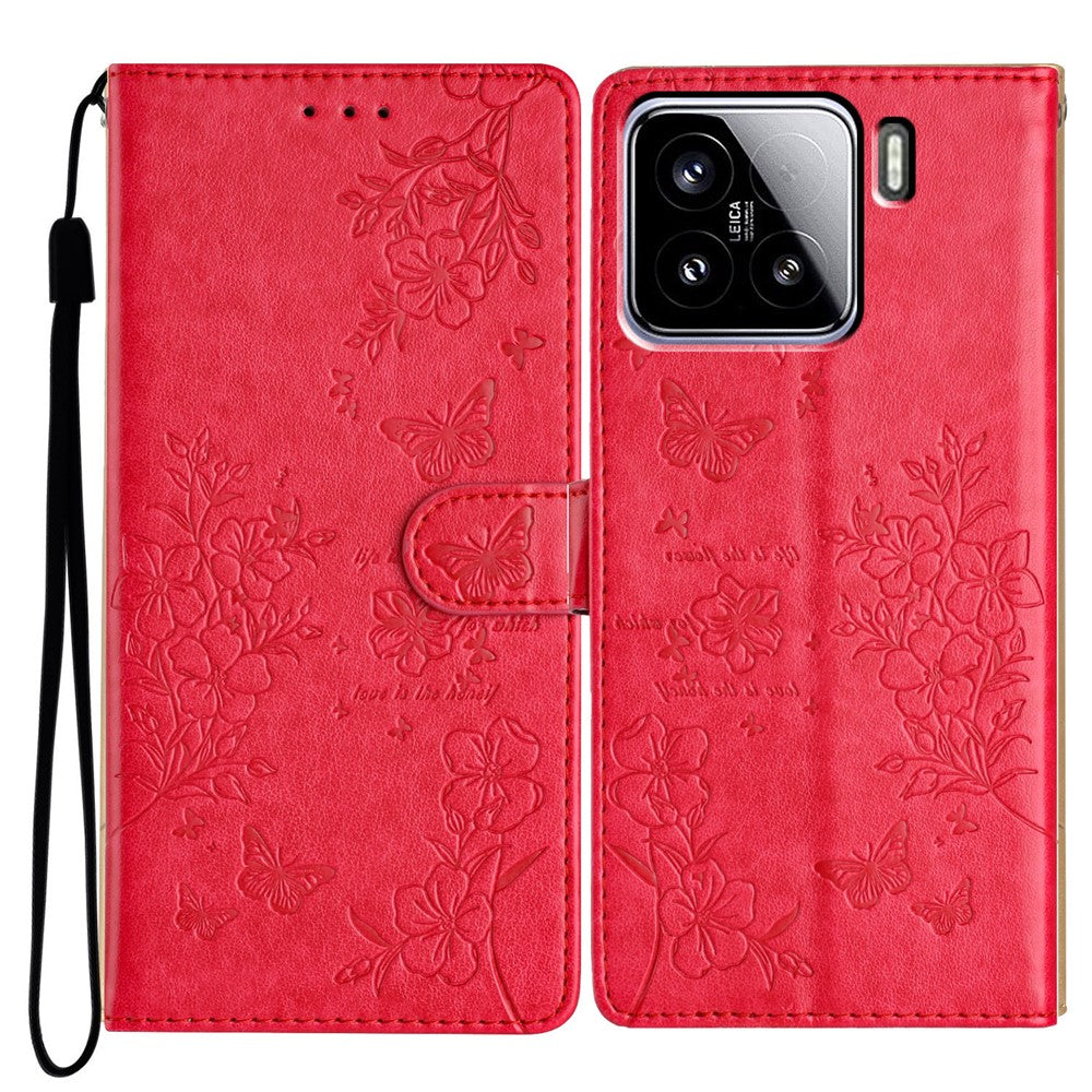 For Xiaomi 15 Wallet Phone Case Butterfly Floral Imprint Leather Flip Cover