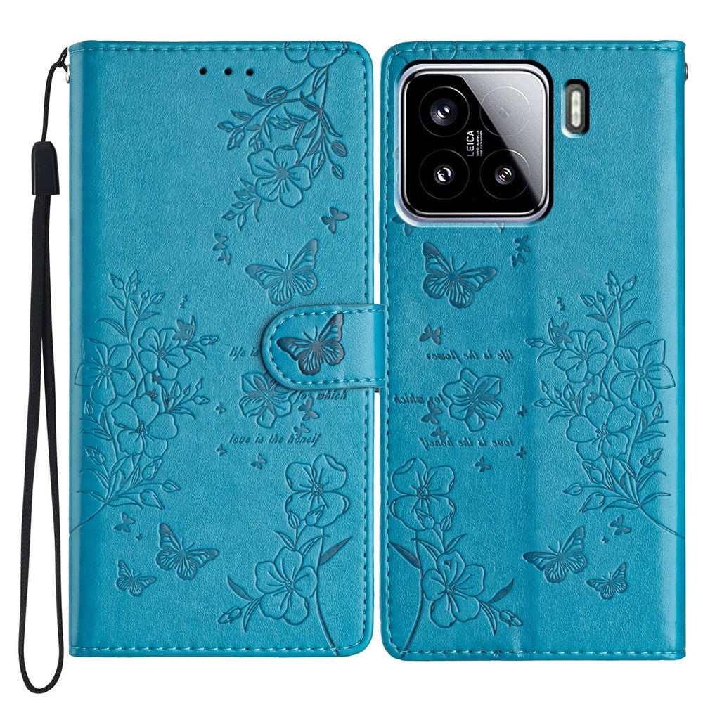 For Xiaomi 15 Wallet Phone Case Butterfly Floral Imprint Leather Flip Cover