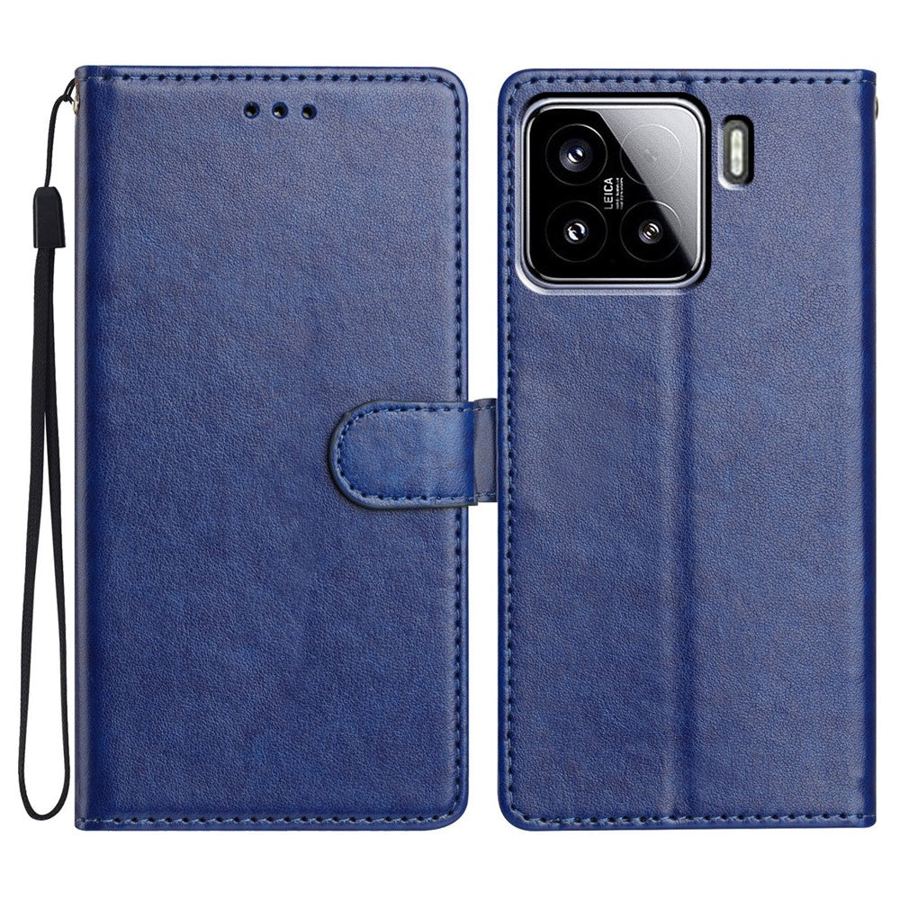 For Xiaomi 15 Leather Case Wallet Stand Phone Cover with Handy Strap