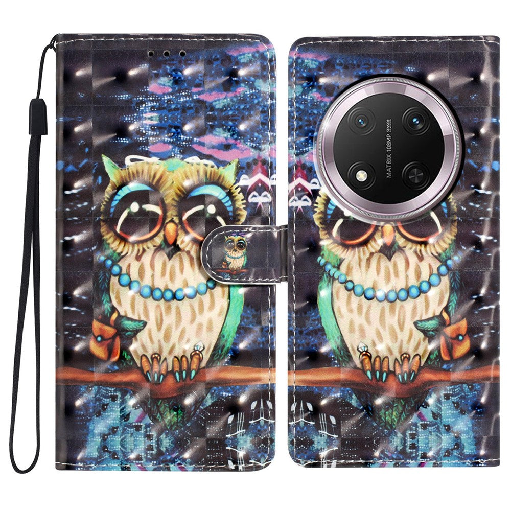 Til Honor Magic7 Lite 5G / X9c 5G / X60 Pro 5G Etui PU Læder Pung Telefon Cover 3D Mønstertryk
