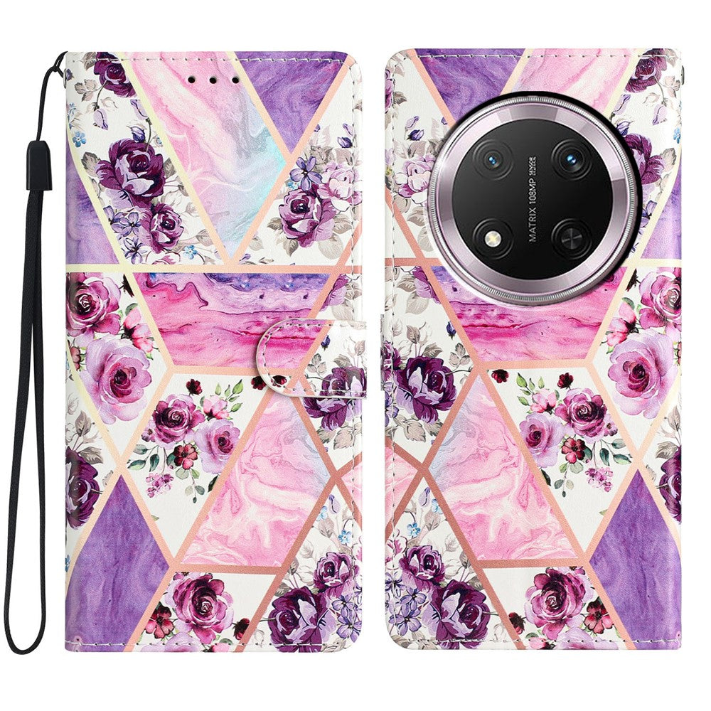 For Honor Magic7 Lite 5G / X9c 5G / X60 Pro 5G Wallet Case PU Leather Pattern Printing Stand Phone Cover with Strap