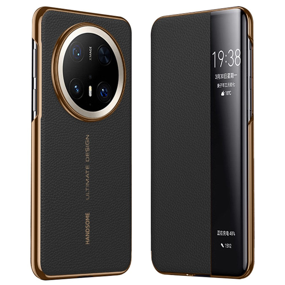 For Huawei Mate 70 Pro+ / Mate 70 Pro Case Genuine Cow Leather View Window Smart Phone Cover