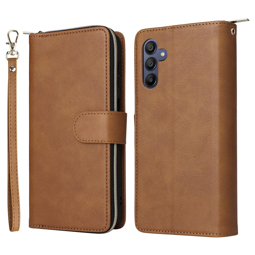 For Samsung Galaxy A26 5G Case Zipper Pocket PU Leather Phone Cover with Hand Strap