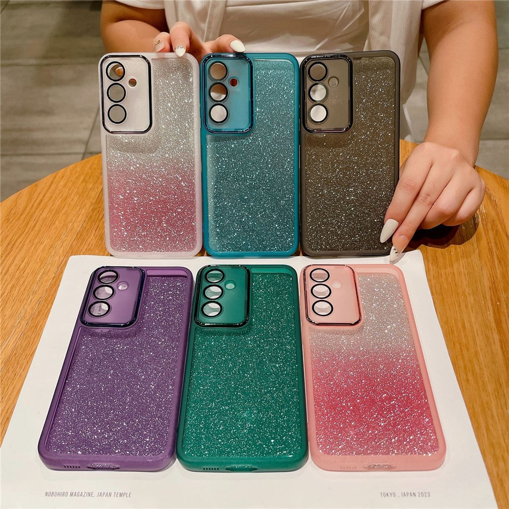 Til Samsung Galaxy A16 5G / 4G Cover Gennemsigtigt TPU Telefoncover Med Kameralinsebeskytter Glitter Sticker