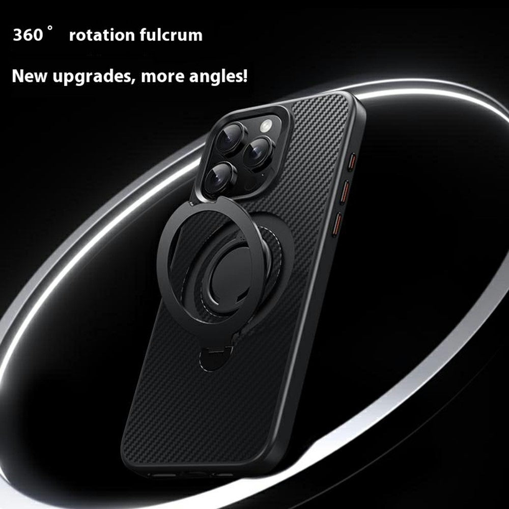 Til iPhone 14 Pro etui, kompatibelt med MagSafe, støtteben, kulfibertekstur PC + TPU bagcover med silikonering