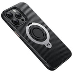Til iPhone 14 Pro etui, kompatibelt med MagSafe, støtteben, kulfibertekstur PC + TPU bagcover med silikonering