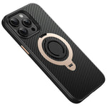 Til iPhone 14 Pro etui, kompatibelt med MagSafe, støtteben, kulfibertekstur PC + TPU bagcover med silikonering