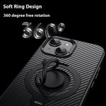 For iPhone 15 Case Compatible with MagSafe Kickstand Carbon Fiber Texture PC + TPU Back Cover with Silicone Ring