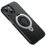 For iPhone 15 Case Compatible with MagSafe Kickstand Carbon Fiber Texture PC + TPU Back Cover with Silicone Ring