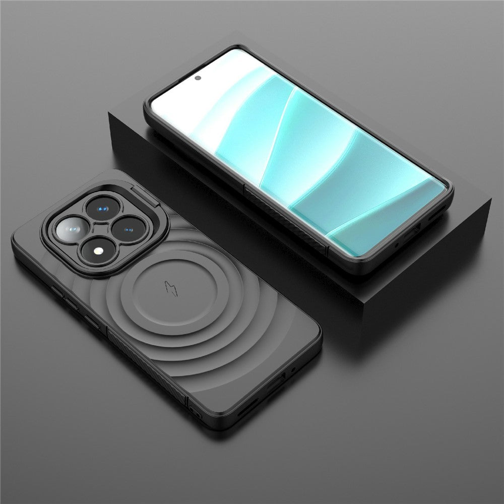 For Xiaomi Redmi Note 14 Pro 5G / Poco X7 5G Magnetic Case PC Kickstand Ripple Texture TPU Phone Cover
