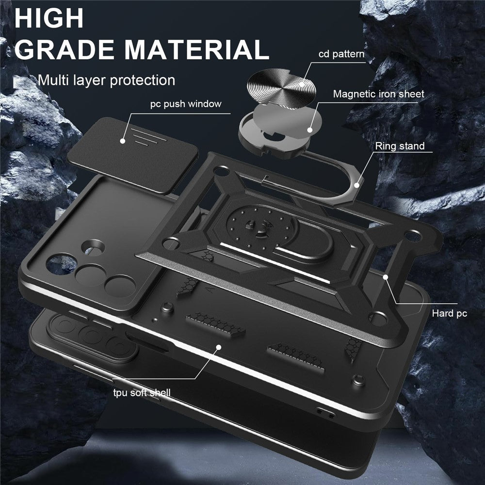 Til Samsung Galaxy A26 5G Cover med Slide Kameralåg PC+TPU Kickstand Telefoncover