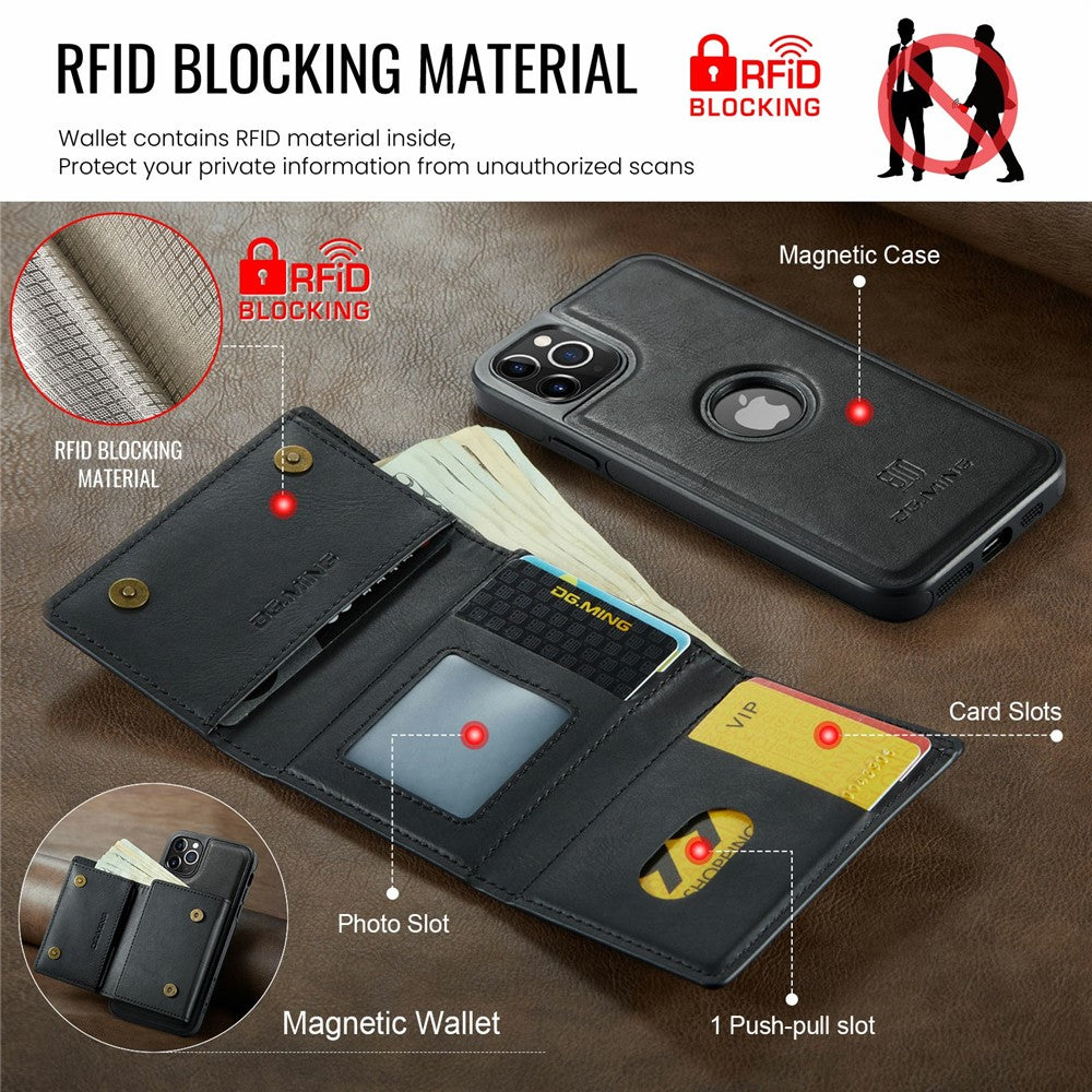 DG.MING M6 Series For iPhone 11 Pro Case Magnetic Wallet PU+PC+TPU Phone Cover