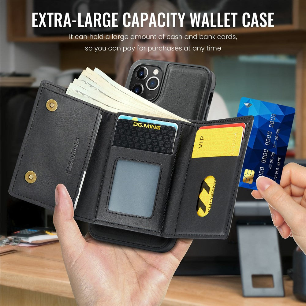 DG.MING M6 Series For iPhone 11 Pro Max Case Magnetic Wallet PU+PC+TPU Phone Cover