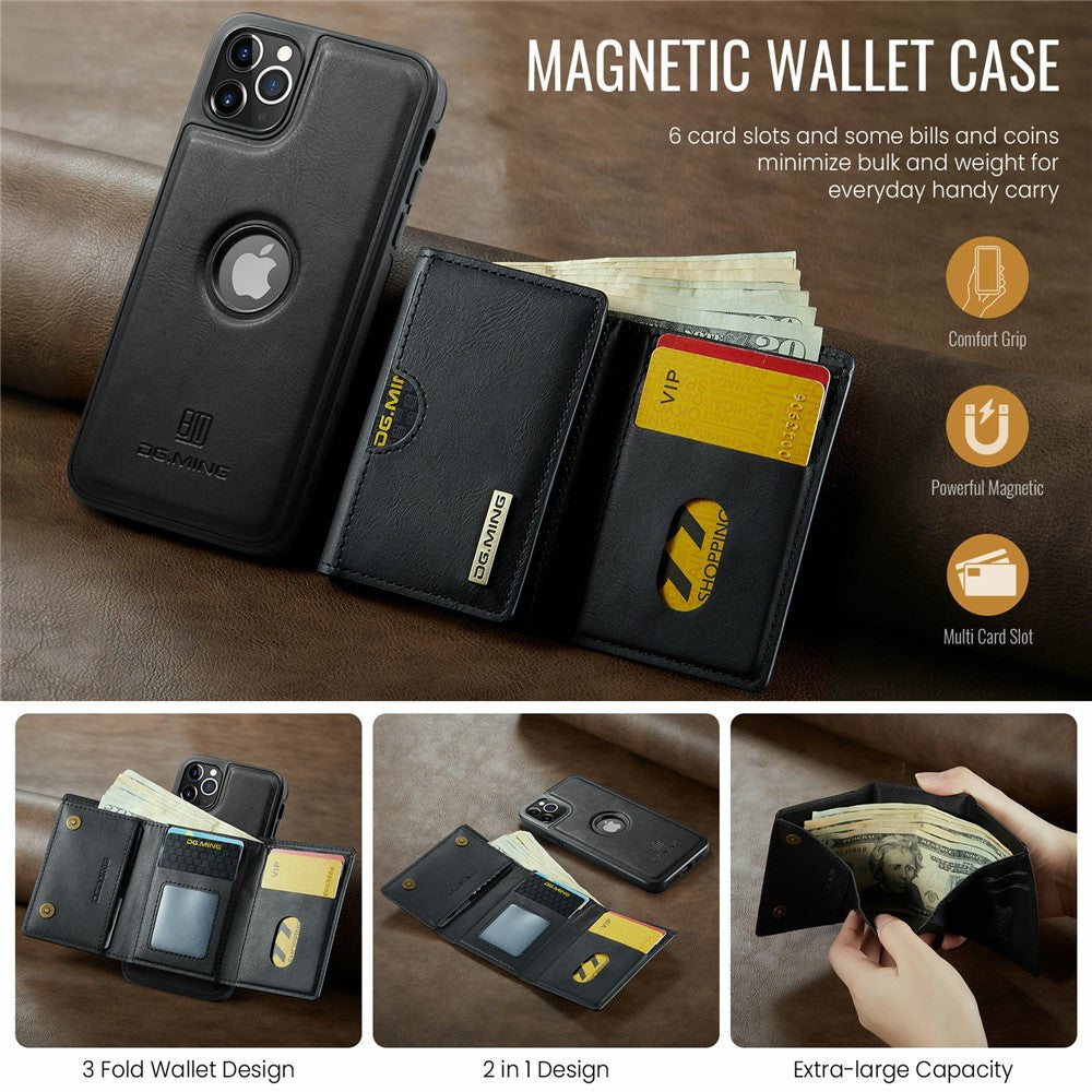 DG.MING M6 Series For iPhone 11 Pro Max Case Magnetic Wallet PU+PC+TPU Phone Cover