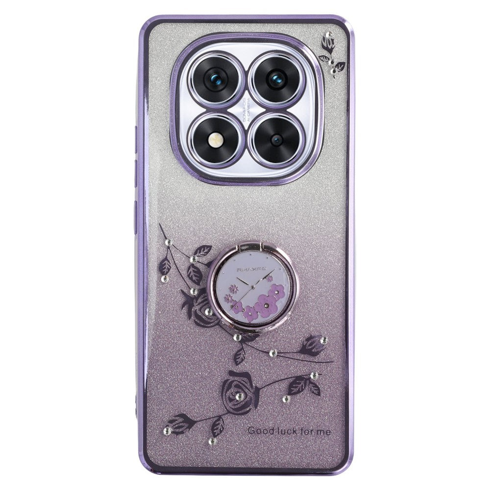 KADEM For Xiaomi Redmi Note 14 Pro 5G / Poco X7 5G Case Ring Kickstand TPU Flowers Phone Cover Gradient Glitter