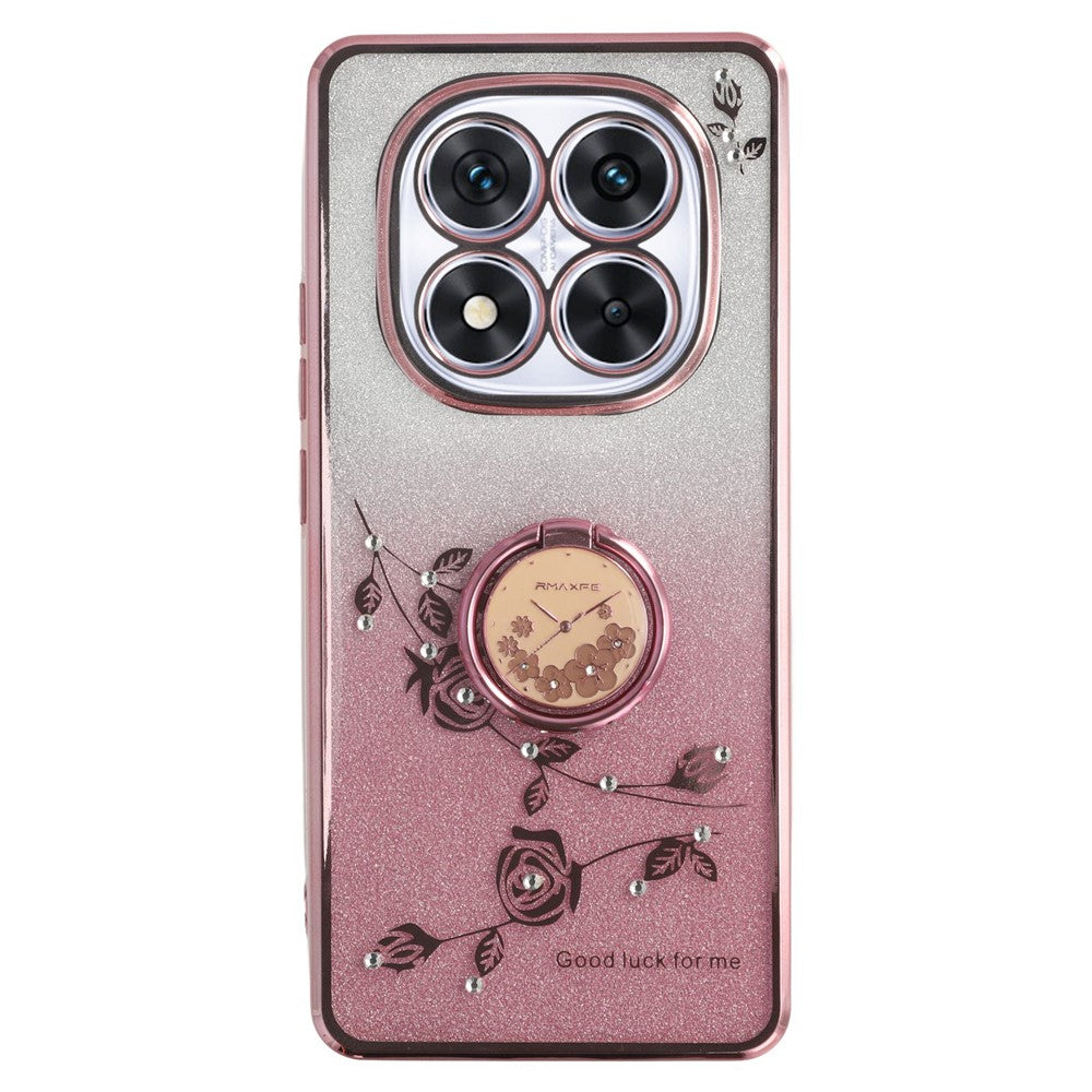 KADEM For Xiaomi Redmi Note 14 Pro 5G / Poco X7 5G Case Ring Kickstand TPU Flowers Phone Cover Gradient Glitter