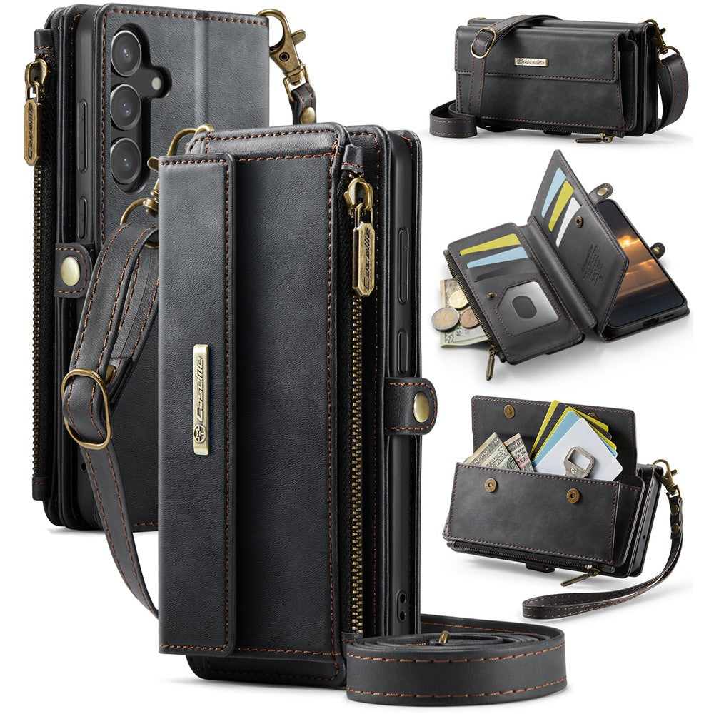CASEME For Samsung Galaxy S23 FE Case  C39 RFID Blocking Zipper Wallet Stand Leather Cover with Strap