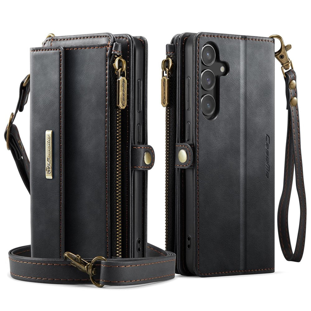CASEME For Samsung Galaxy S23 FE Case  C39 RFID Blocking Zipper Wallet Stand Leather Cover with Strap