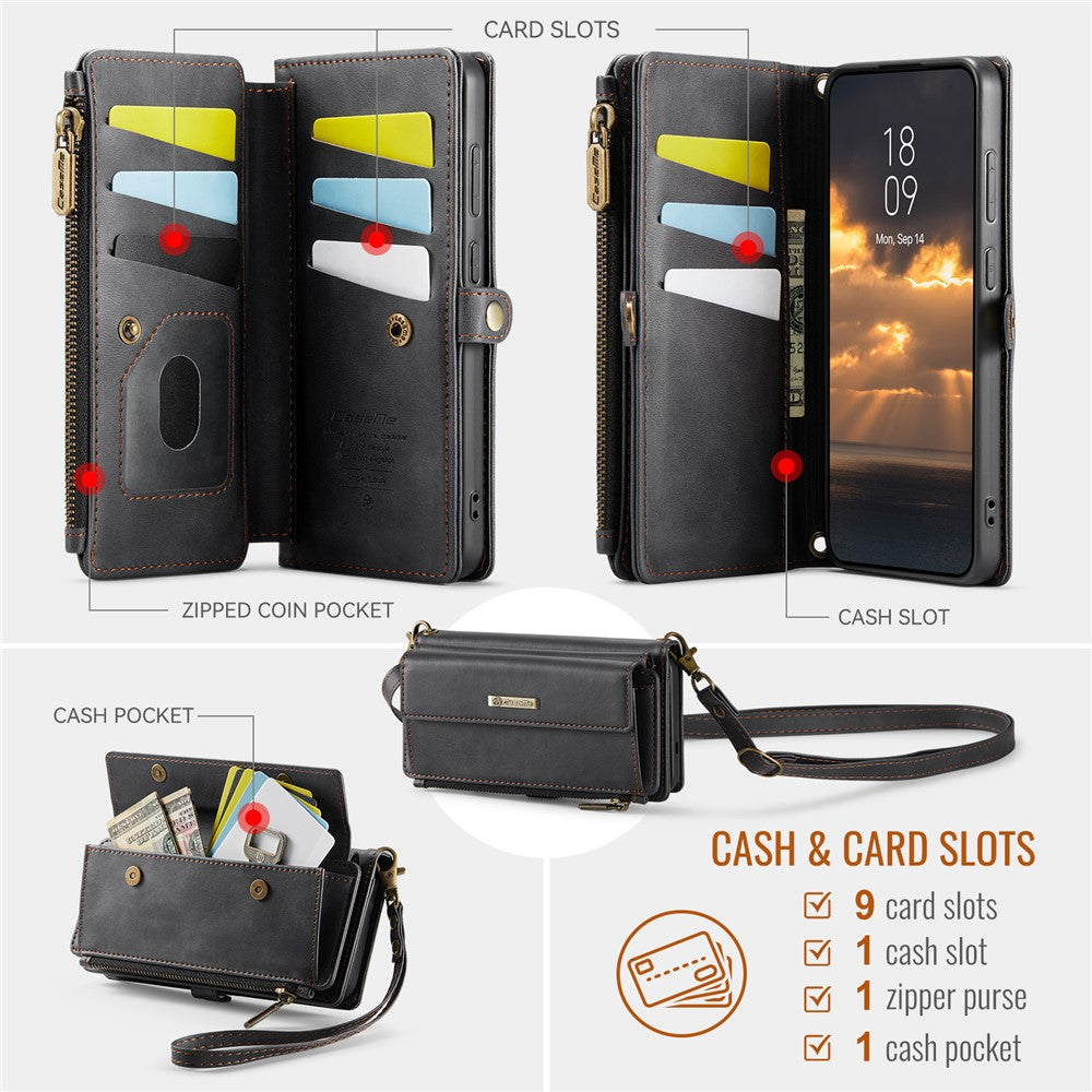 CASEME For Samsung Galaxy S23 FE Case  C39 RFID Blocking Zipper Wallet Stand Leather Cover with Strap