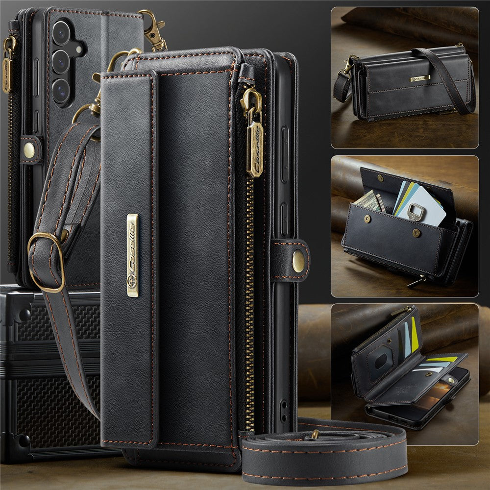 CASEME For Samsung Galaxy S23 FE Case  C39 RFID Blocking Zipper Wallet Stand Leather Cover with Strap