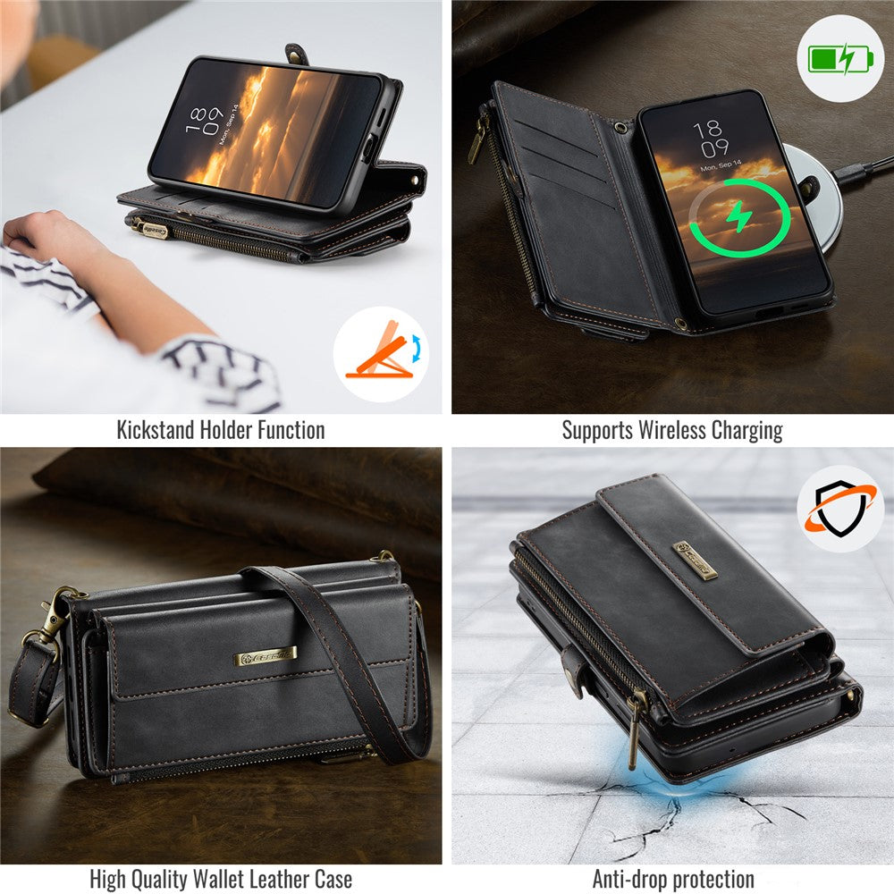 CASEME For Samsung Galaxy S23 FE Case  C39 RFID Blocking Zipper Wallet Stand Leather Cover with Strap