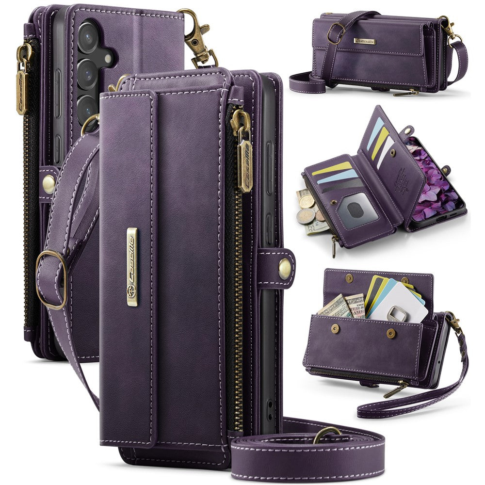 CASEME For Samsung Galaxy S23 FE Case  C39 RFID Blocking Zipper Wallet Stand Leather Cover with Strap
