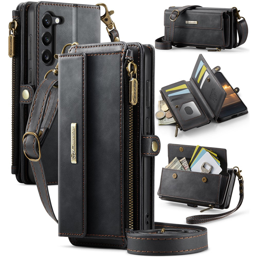 CASEME For Samsung Galaxy S23 Case  C39 RFID Blocking Zipper Wallet Stand Leather Cover with Strap