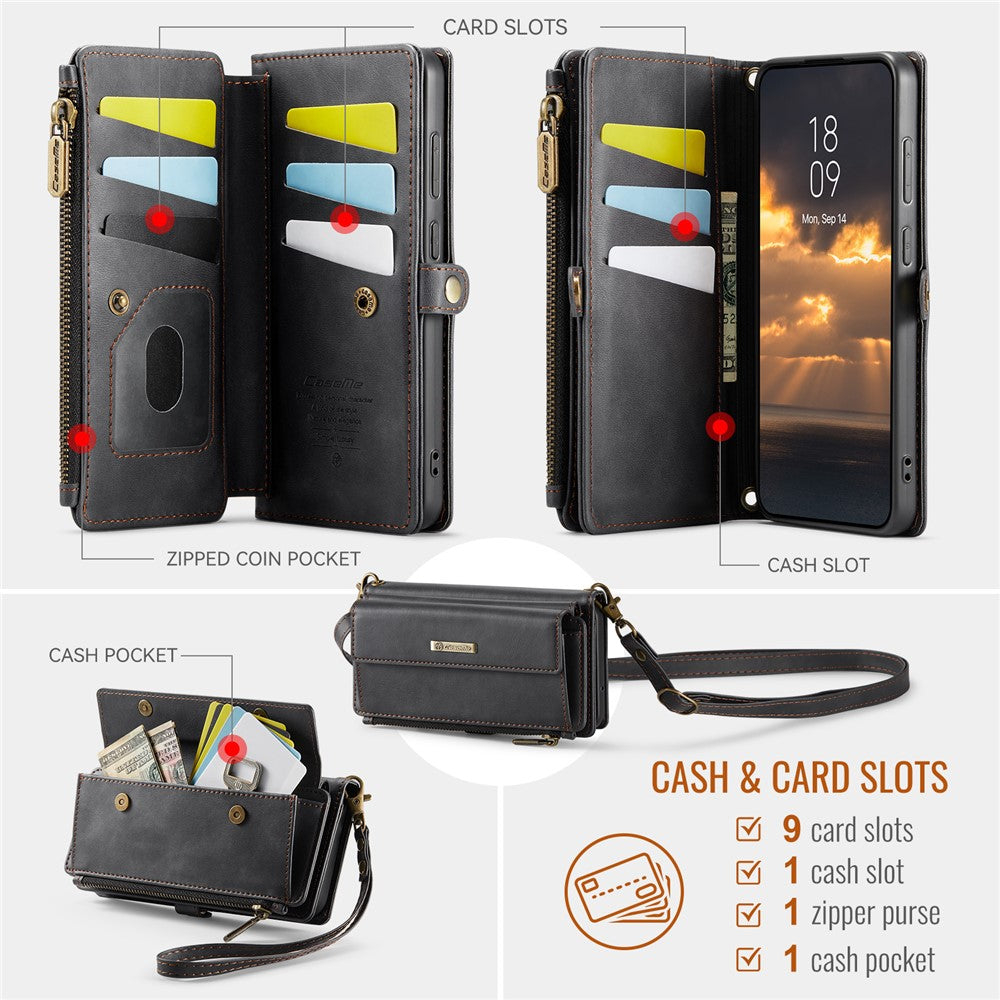 CASEME For Samsung Galaxy S23 Case  C39 RFID Blocking Zipper Wallet Stand Leather Cover with Strap