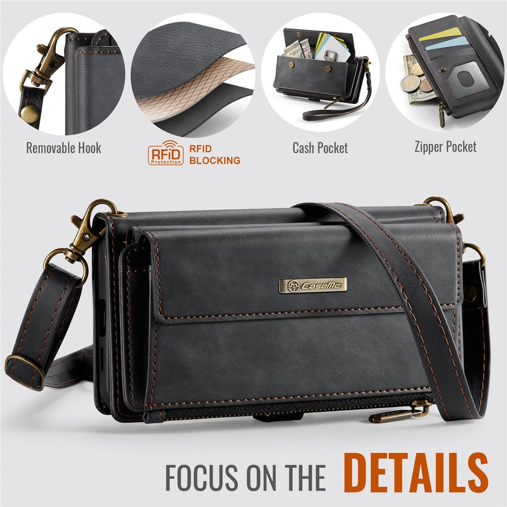 CASEME For Samsung Galaxy S23 Case  C39 RFID Blocking Zipper Wallet Stand Leather Cover with Strap