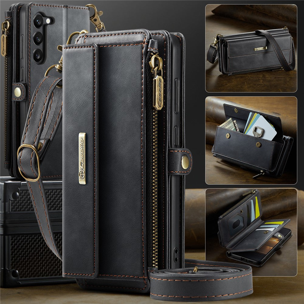 CASEME For Samsung Galaxy S23 Case  C39 RFID Blocking Zipper Wallet Stand Leather Cover with Strap