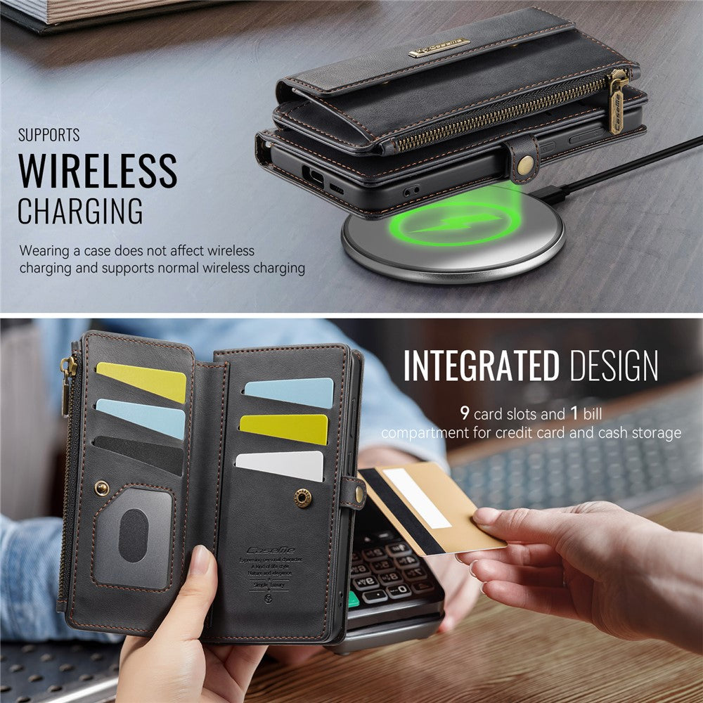 CASEME For Samsung Galaxy S23 Case  C39 RFID Blocking Zipper Wallet Stand Leather Cover with Strap