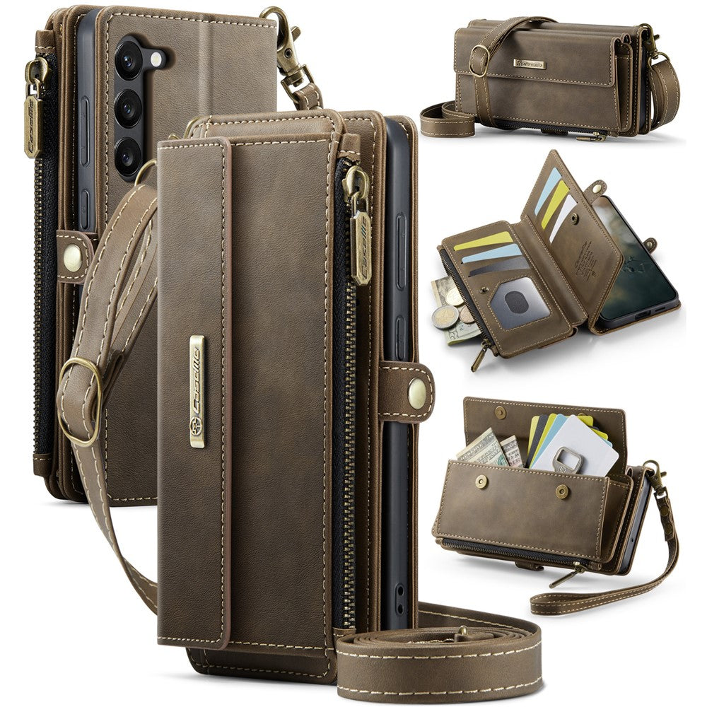 CASEME For Samsung Galaxy S23 Case  C39 RFID Blocking Zipper Wallet Stand Leather Cover with Strap