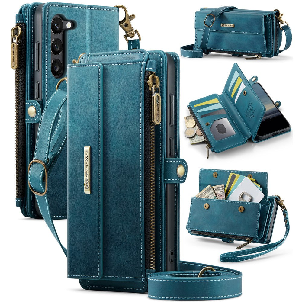 CASEME For Samsung Galaxy S23 Case  C39 RFID Blocking Zipper Wallet Stand Leather Cover with Strap