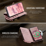 CASEME For Samsung Galaxy S24 FE Case  C39 RFID Blocking Zipper Wallet Stand Leather Cover with Strap