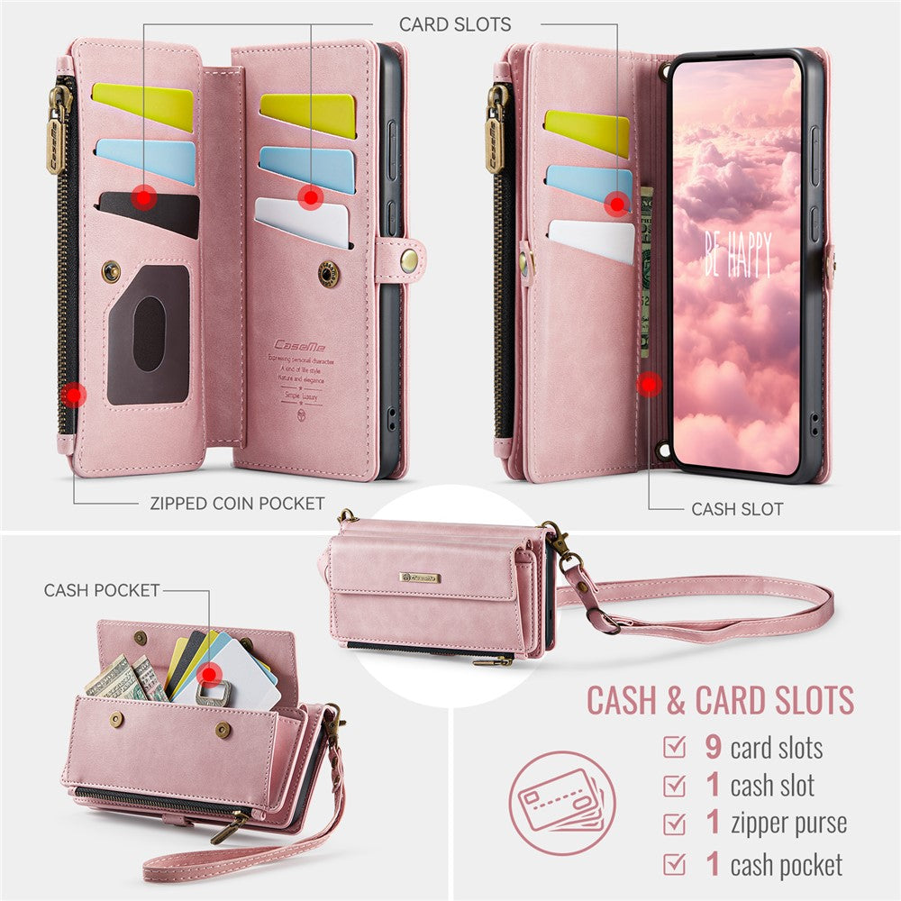 CASEME For Samsung Galaxy S24 FE Case  C39 RFID Blocking Zipper Wallet Stand Leather Cover with Strap