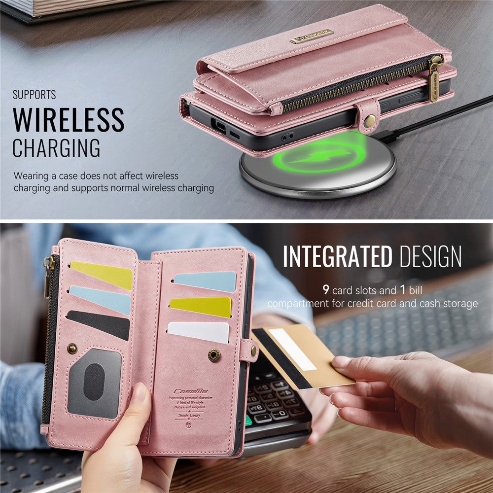 CASEME For Samsung Galaxy S24 FE Case  C39 RFID Blocking Zipper Wallet Stand Leather Cover with Strap