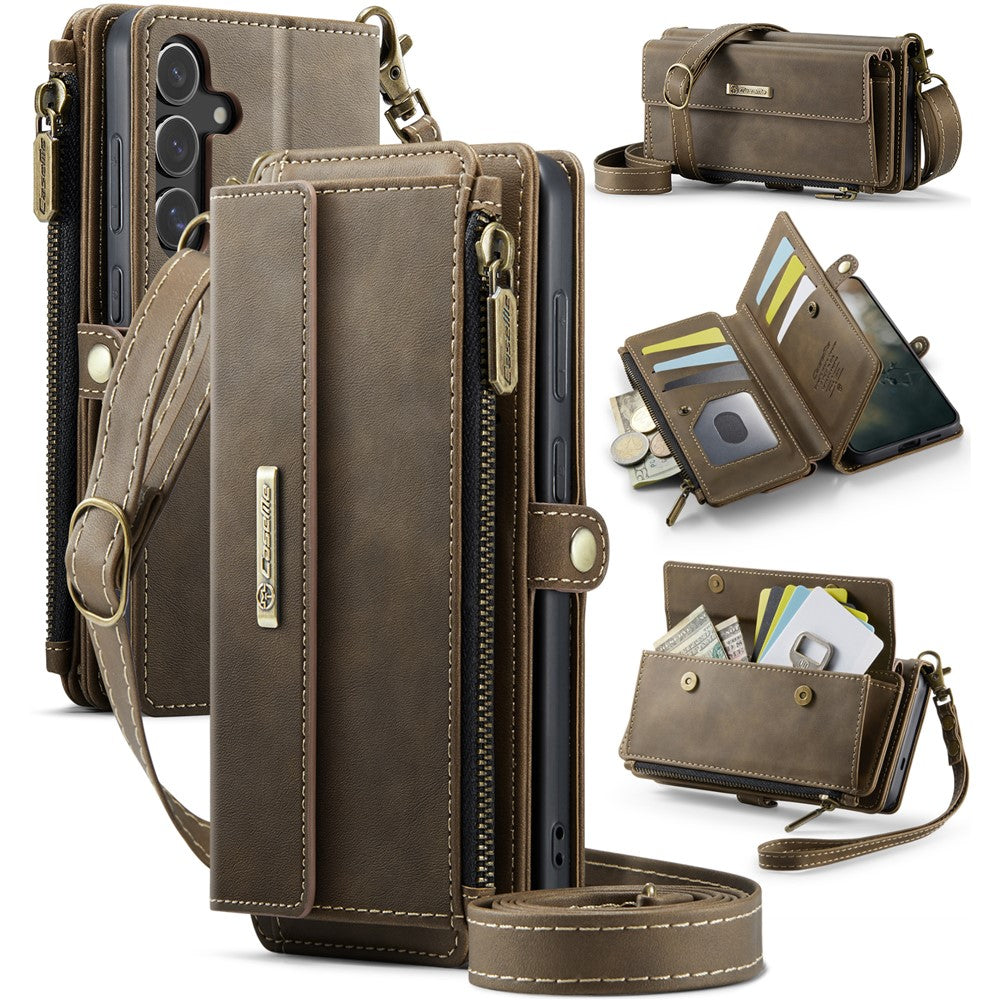 CASEME For Samsung Galaxy S24 FE Case  C39 RFID Blocking Zipper Wallet Stand Leather Cover with Strap