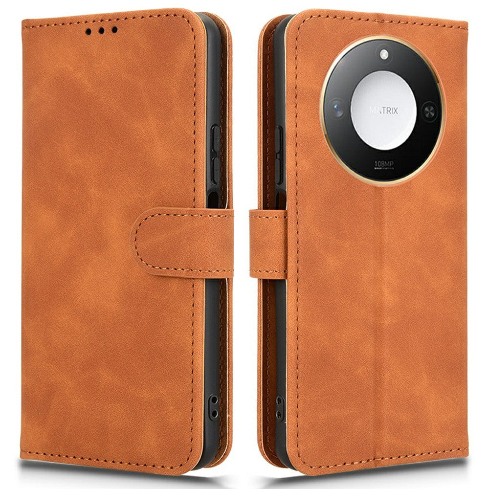 For Honor X60 5G Leather Case Skin-Feel Anti-Drop Wallet Flip Phone Cover