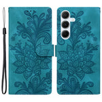 Til Samsung Galaxy A16 5G / 4G Etui, prægede blondeblomster, PU læder pung telefoncover