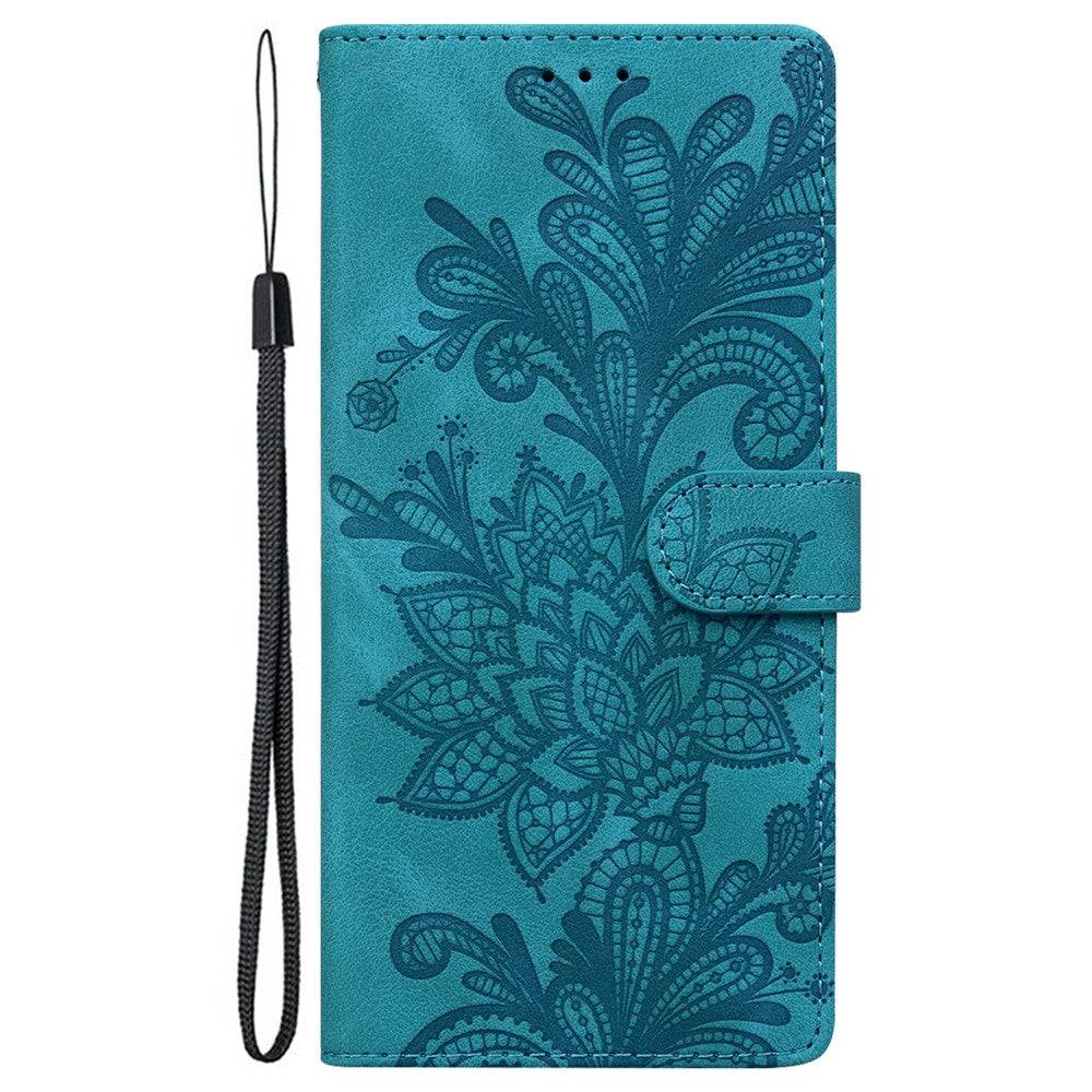 Til Samsung Galaxy A16 5G / 4G Etui, prægede blondeblomster, PU læder pung telefoncover