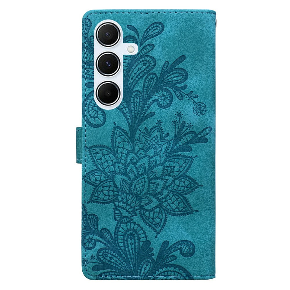 Til Samsung Galaxy A16 5G / 4G Etui, prægede blondeblomster, PU læder pung telefoncover