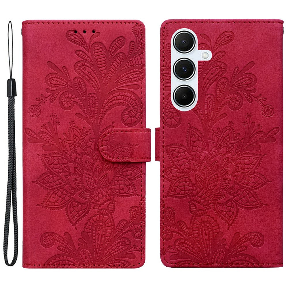 Til Samsung Galaxy A16 5G / 4G Etui, prægede blondeblomster, PU læder pung telefoncover