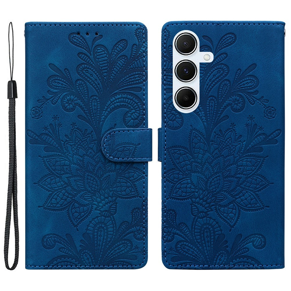 Til Samsung Galaxy A16 5G / 4G Etui, prægede blondeblomster, PU læder pung telefoncover