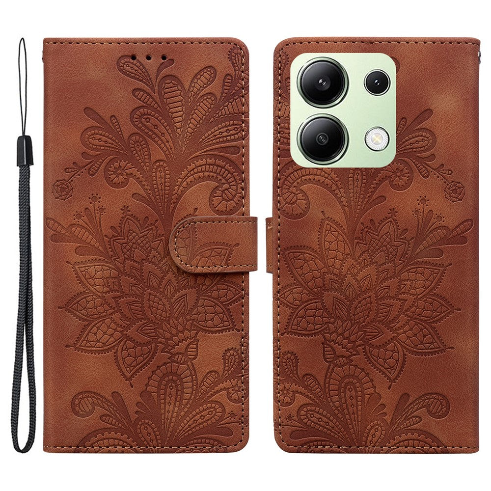 For Xiaomi Redmi Note 13 4G Case Imprinted Lace Flowers PU Leather Wallet Phone Cover