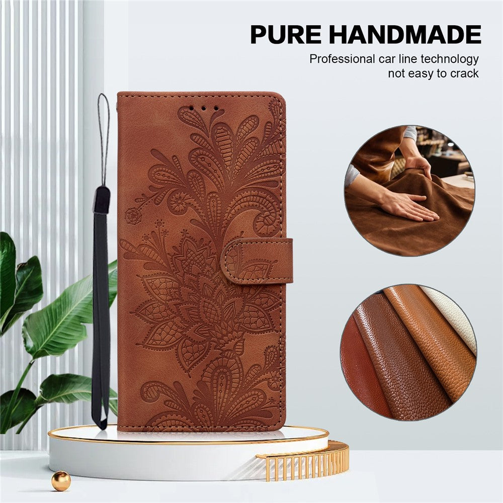 For Xiaomi Redmi Note 13 4G Case Imprinted Lace Flowers PU Leather Wallet Phone Cover