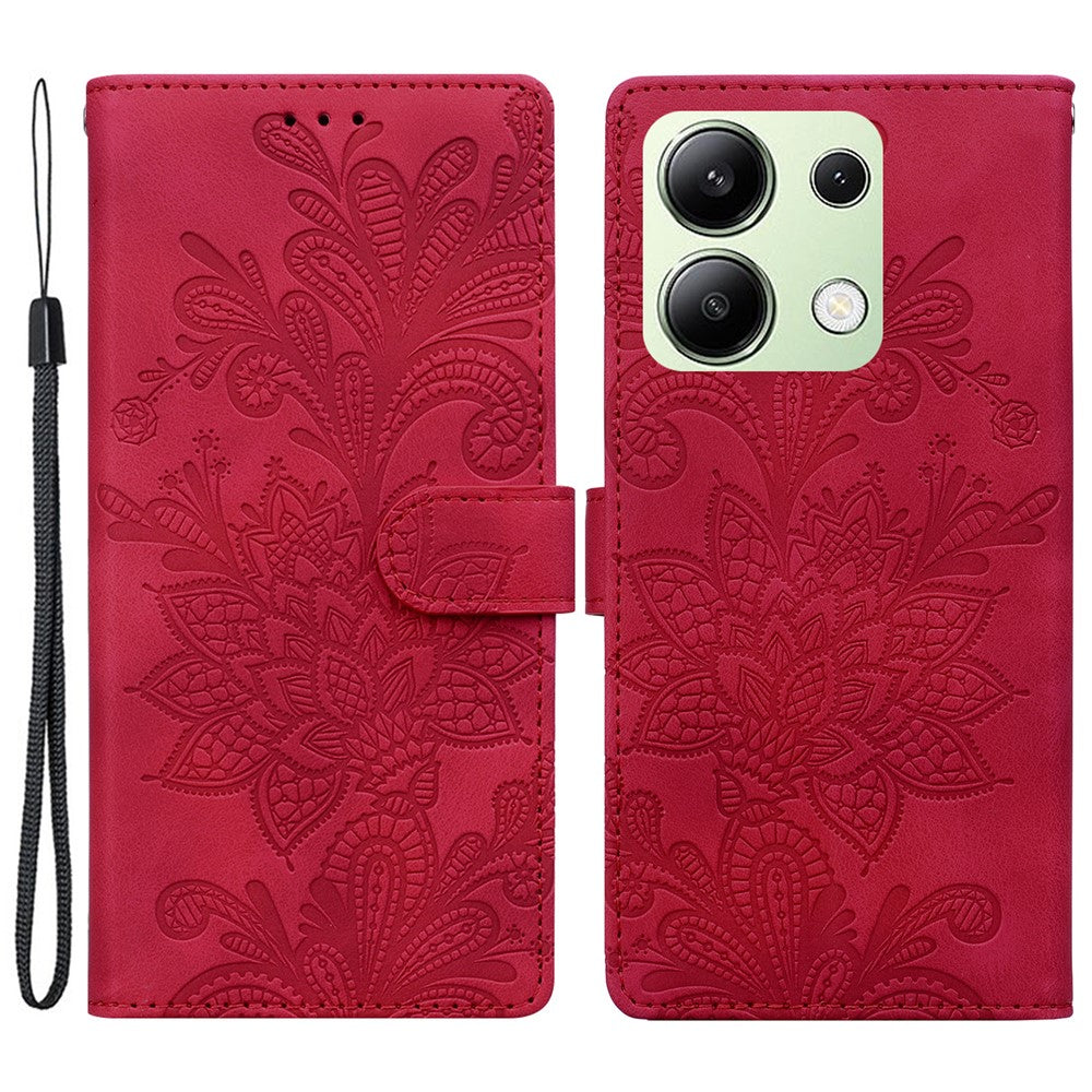 For Xiaomi Redmi Note 13 4G Case Imprinted Lace Flowers PU Leather Wallet Phone Cover
