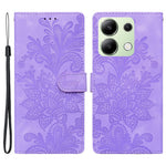 For Xiaomi Redmi Note 13 4G Case Imprinted Lace Flowers PU Leather Wallet Phone Cover