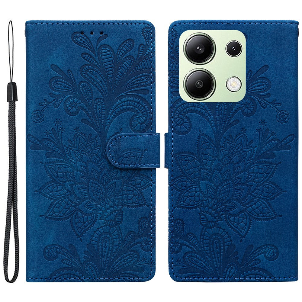 For Xiaomi Redmi Note 13 4G Case Imprinted Lace Flowers PU Leather Wallet Phone Cover